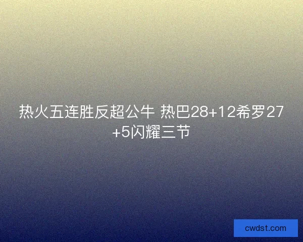 热火五连胜反超公牛 热巴28+12希罗27+5闪耀三节